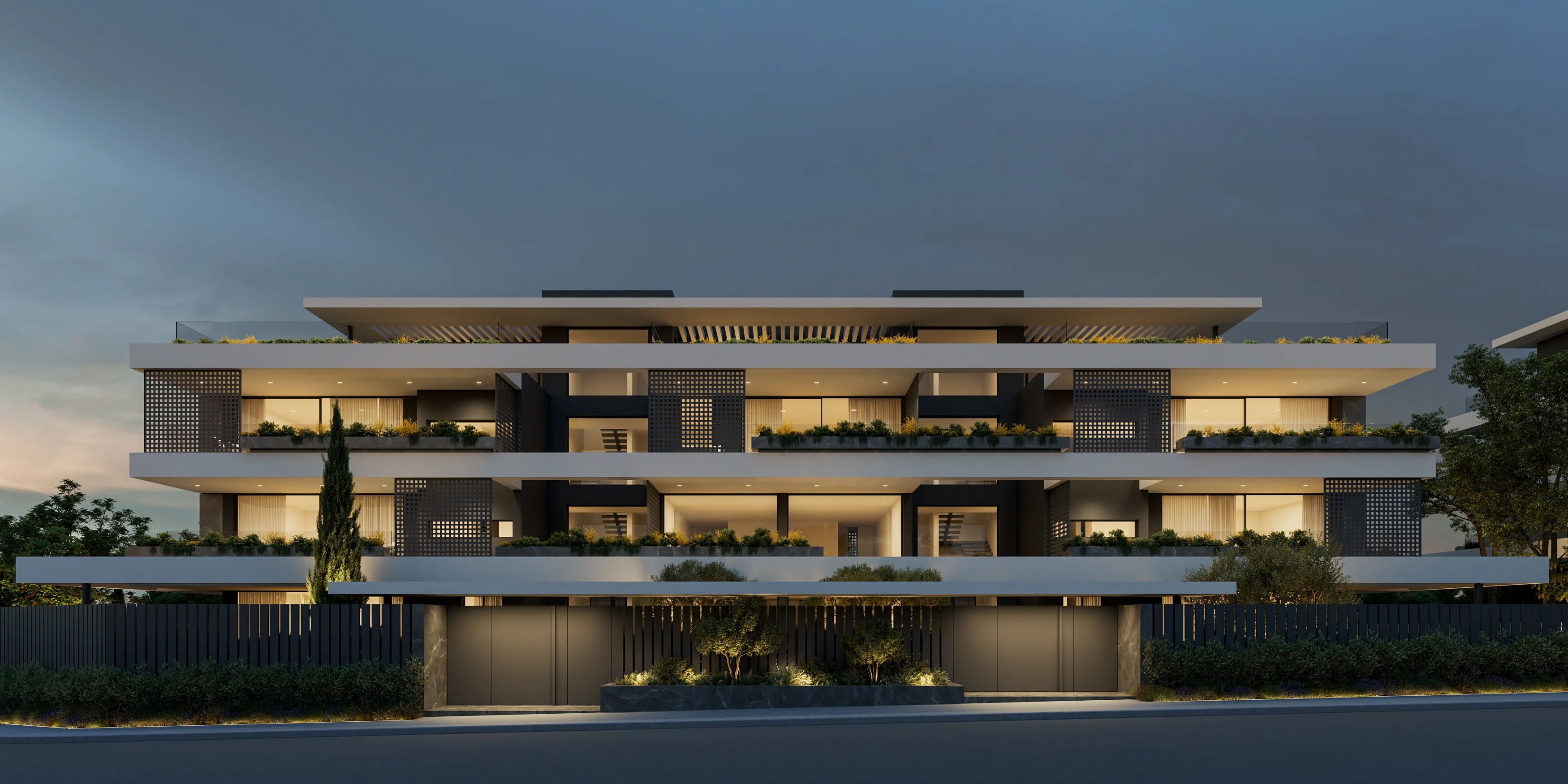 Residence exterior at dusk